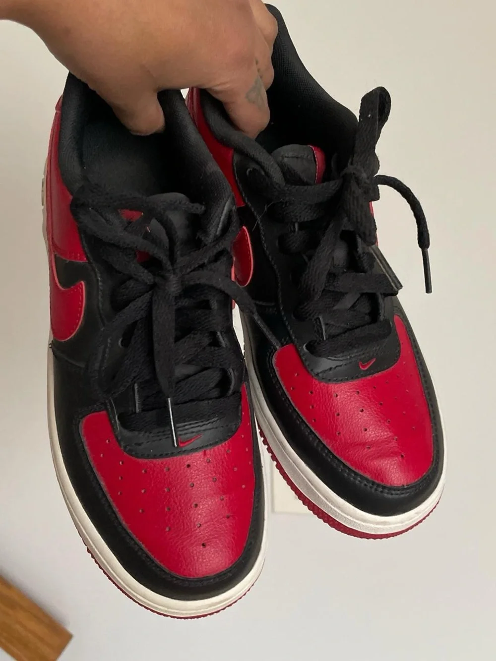 Nike Air Force ones Black and Red Low-Top Sneakers 5.5Y or women’s 7